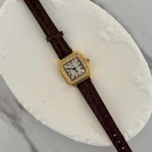 Sku:0156 vintage vibe retro gold brown mini watch black leather strap